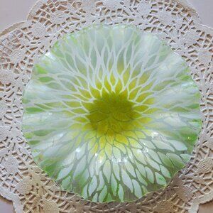 Vintage SYDENSTRICKER Fused Art Glass Bowl, Ruffled Edged Bowl